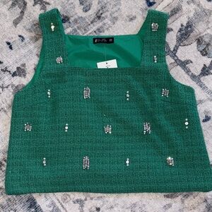 Tweed Green Embellished Crop Top